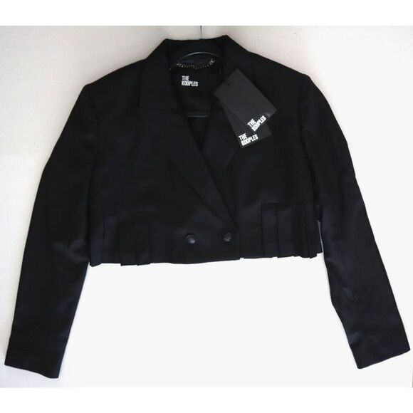 The Kooples Women's Sz 38 Black Short Wool-Blend Pleated Blazer Jacket - Picture 7 of 8